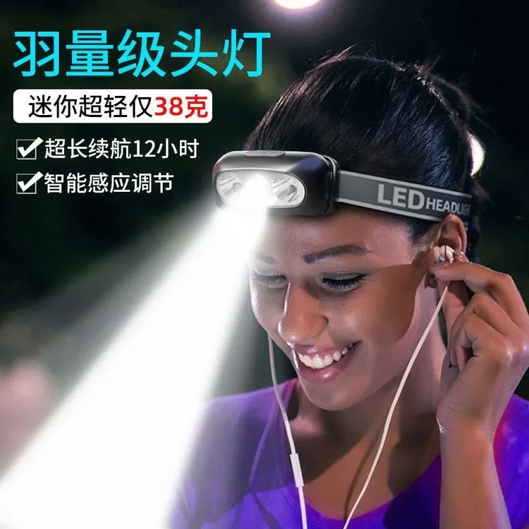 德国进口LED头灯超亮可充电头戴式强光感应特亮手电筒小型便携式