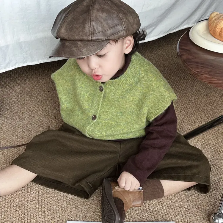 小木琪 男童秋款新款潮酷儿童洋气时髦森系马甲三件套上衣短裤