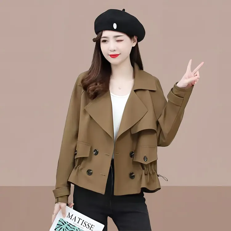 短款风衣女士外套2025春秋季新款小个子高级感气质上衣双排扣外套
