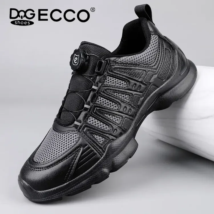 DQGECCO2025春季新款网面鞋夏季透气网布鞋真皮休闲鞋