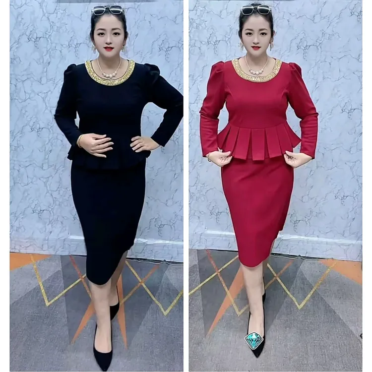 新款法式赫本风重工亮片假两件拼接显瘦气质连衣裙秋冬季