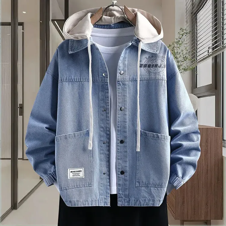 港风可脱卸潮流新款牛仔2025外套学生春季男大童宽松夹克百搭帽