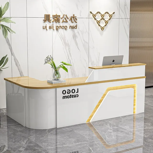 吧台收银台服装店柜台桌店铺弧形圆角培训学校前台公司办公接待台