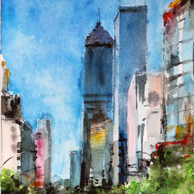 邱海涛水彩画作品-城市风景挂画客厅墙面等家庭所有场景