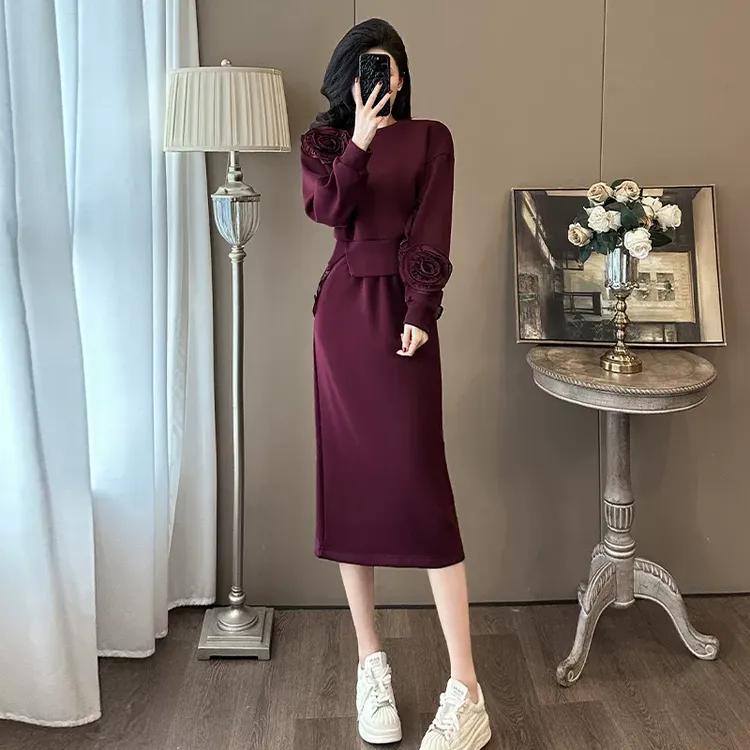 高级感紫色复古半身裙套装2024气质收腰通勤两件套冬季穿搭一整套