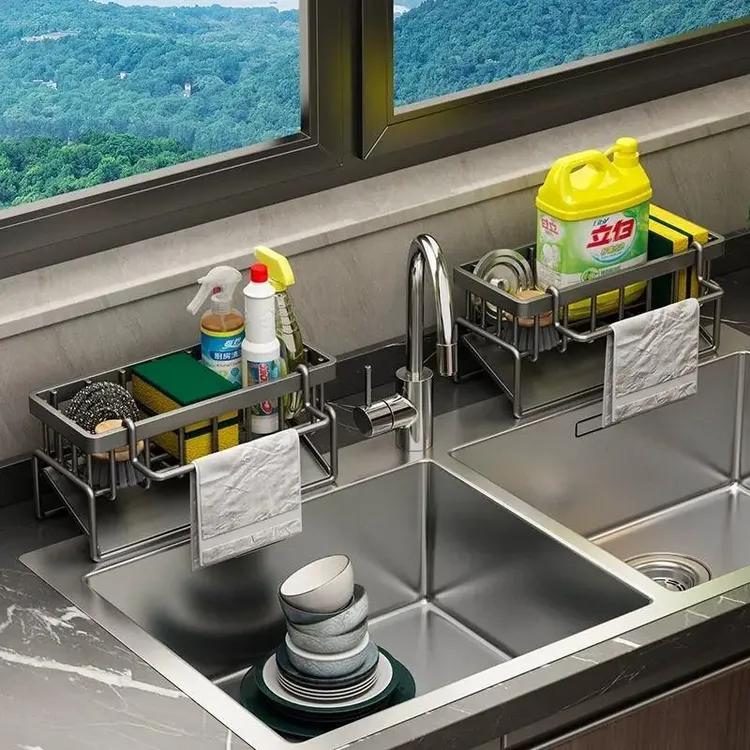 厨房置物架水槽沥水抹布架厨房好物水池水龙头钢丝球收纳架免打孔