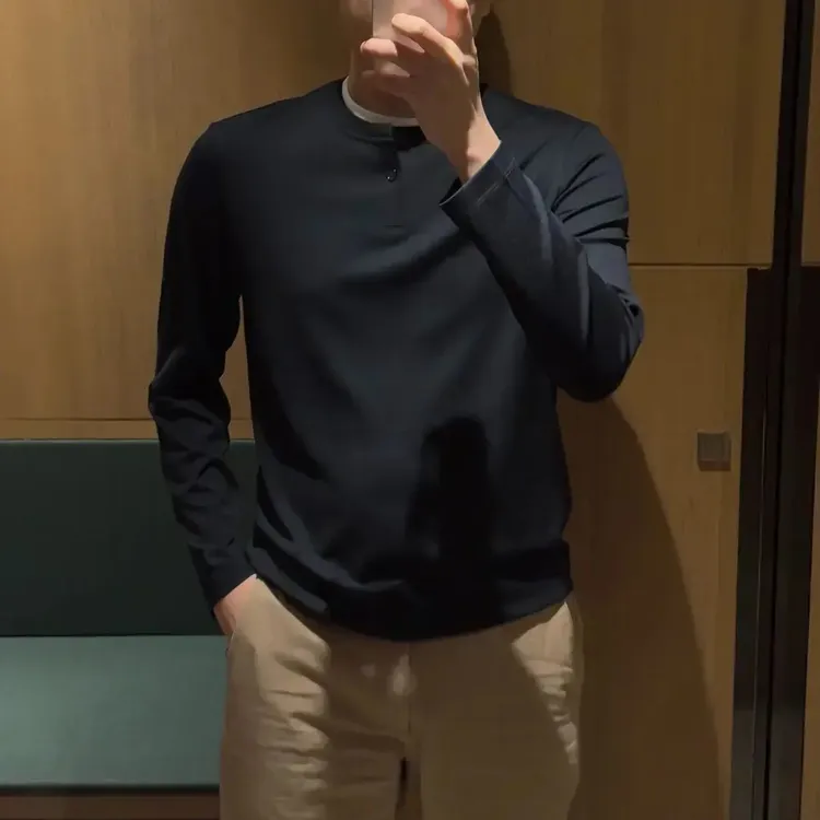【轻奢】秋季男士简约时尚拼色高级感圆领长袖T恤秋季打底衫跃立