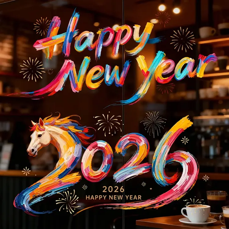2026炫彩马年静电窗花新年过年玻璃装饰窗贴静电贴乔迁新居氛围