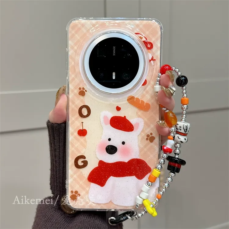 适用华为mate70pro+手机壳卡通可爱樱桃mate60pro+面包咖啡西高地