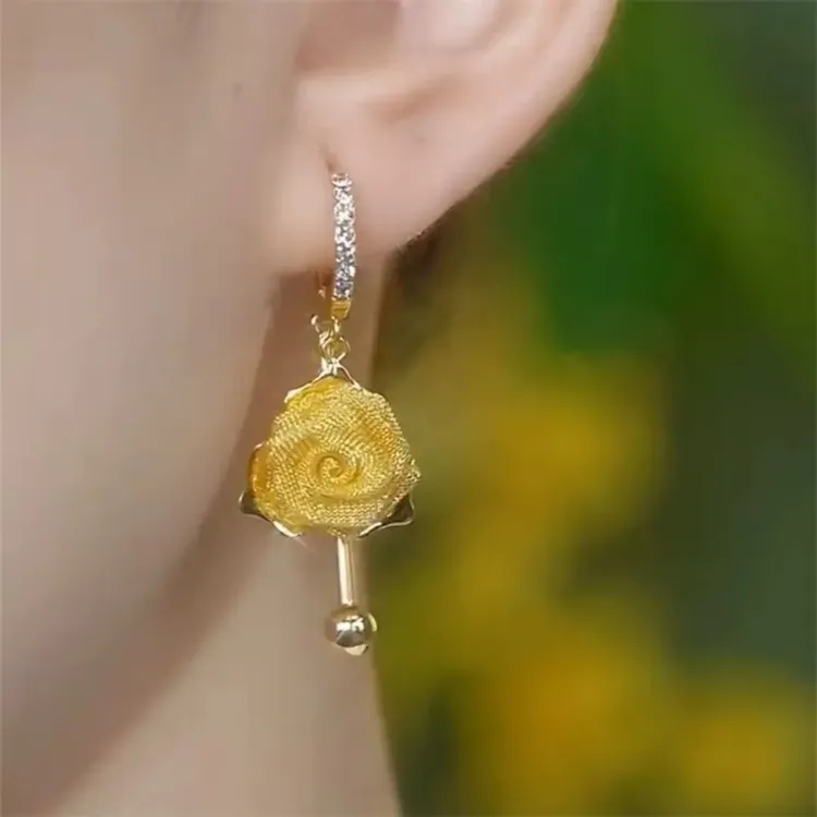 2025法式浪漫玫瑰花流苏耳钉2025新款爆款高级感