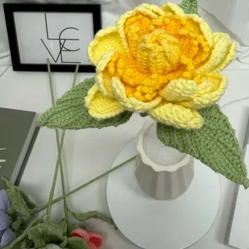 手工编织毛线钩针牡丹花束成品母亲节送长辈实用礼品