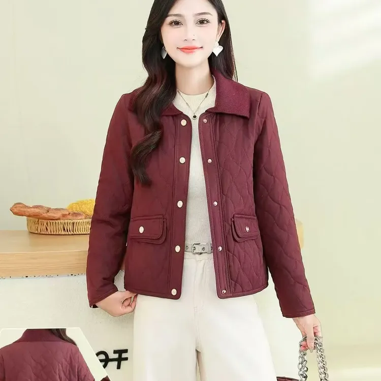 时尚妈妈款洋气菱格夹棉外套