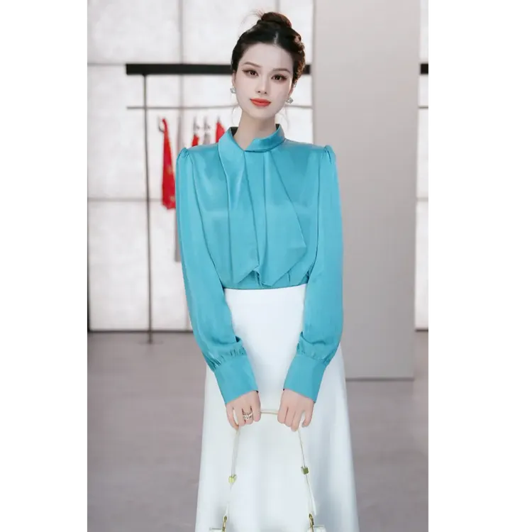 GIRDEAR/哥弟【心动讯号】新款法式设计感时尚法式奶蓝设计感衬衣