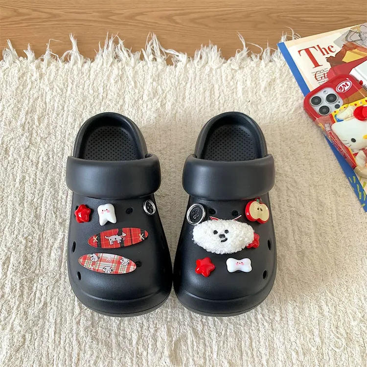 复古可爱小狗厚底洞洞鞋女2025新款ins百搭外穿防滑沙滩凉鞋女
