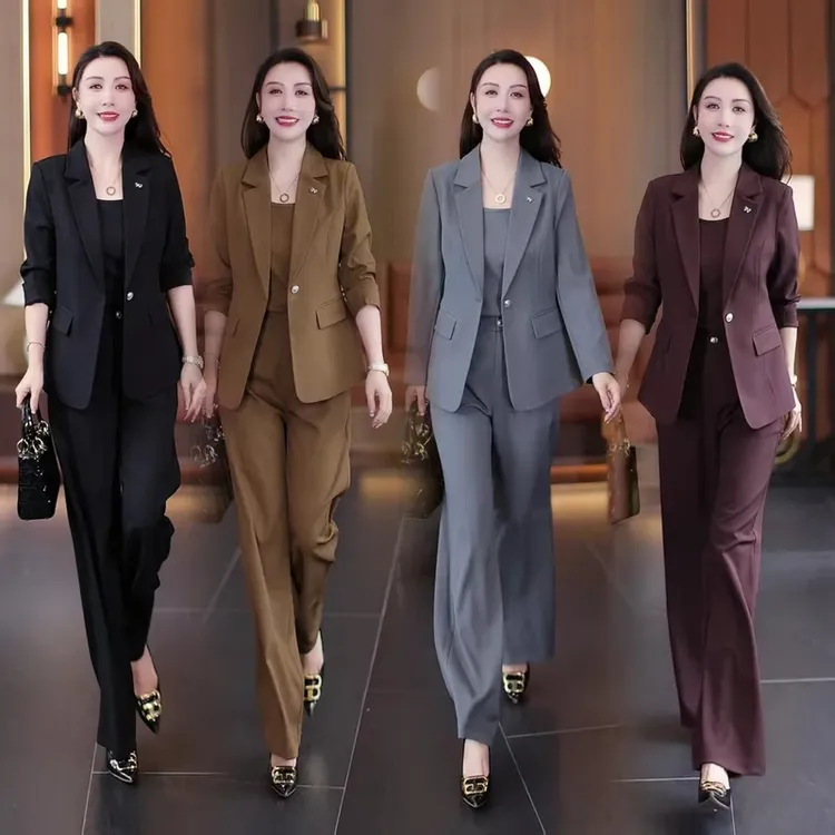 新款洋气小西装外套吊带阔腿裤显瘦三件套时尚气质职业套装女秋季