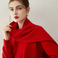 圣诞元宝针加厚纯针织围巾女秋冬季保暖披肩纯色百搭简约洋气围脖