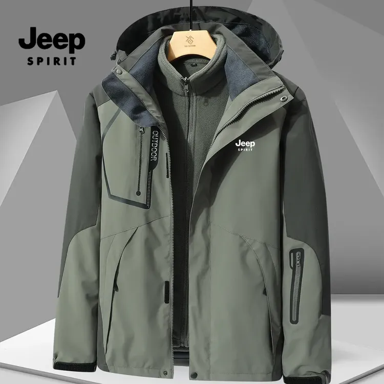 JEEPSPIRIT吉普三合一冲锋衣可拆卸户外防风防水加绒加厚情侣外套