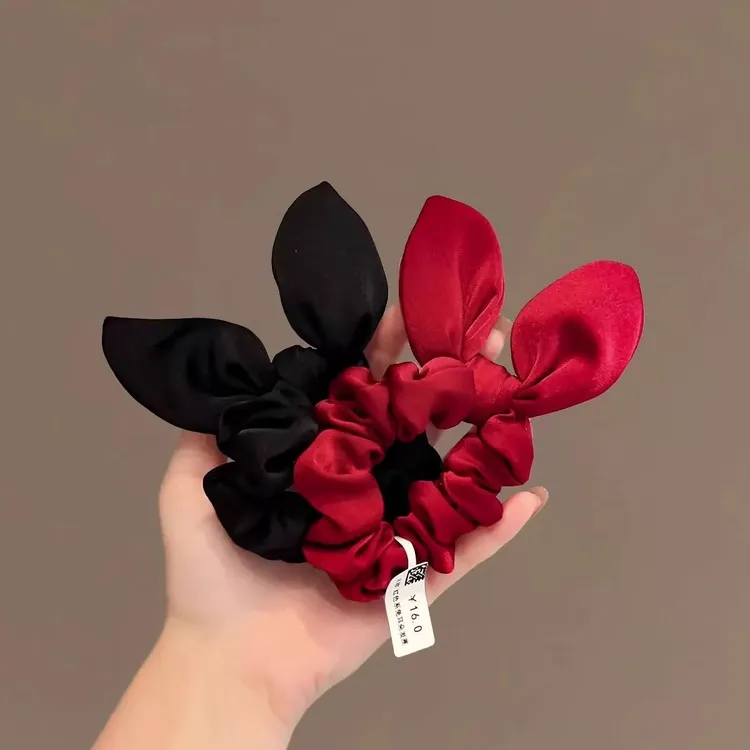 洋气法式红色蝴蝶结大肠发圈名媛丸子头发绳感皮筋女2025新款头绳