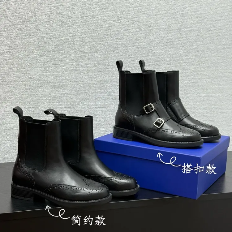 （东莞胖哥胖嫂）潮流短靴英伦风中筒街头风粗跟切尔西靴英伦真皮