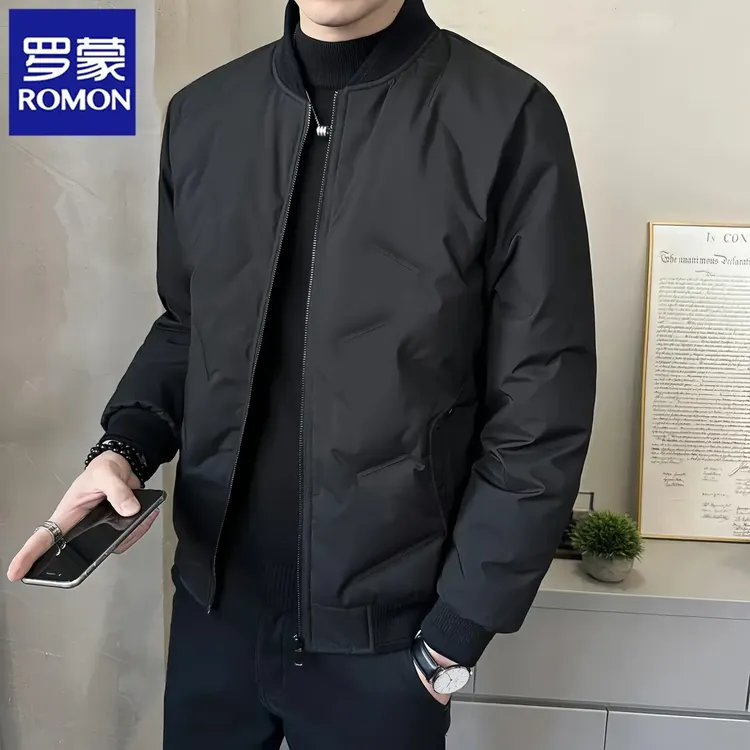 罗蒙轻薄羽绒服男士外套秋冬季时尚潮流修身夹克保暖棒球领上衣