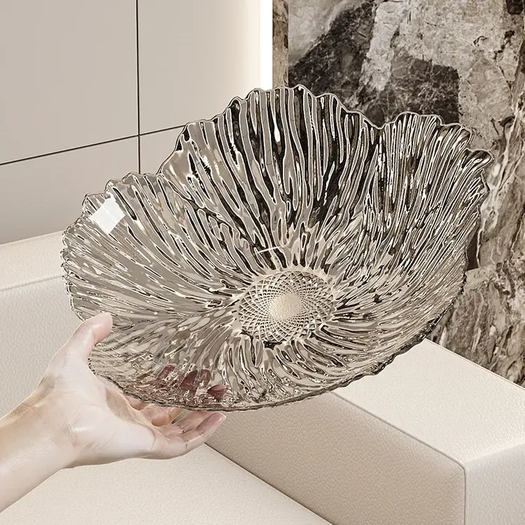 轻奢水果盘花瓣家用客厅前台网红糖果盘新款干果盘冰川纹果盘用品