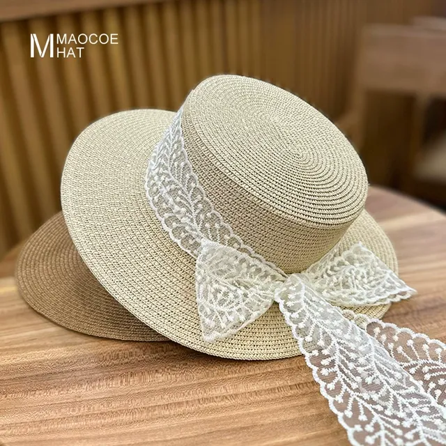 遮阳太阳帽女2025新款防晒遮脸大帽檐夏海边沙滩蝴蝶结平顶草帽子