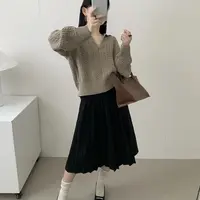 灰灰呀！韩代工作室 设计感高腰百搭显瘦百褶半身裙