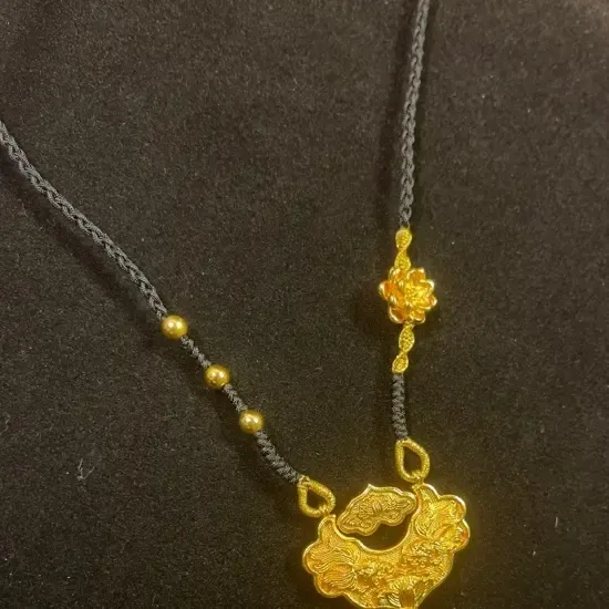 铜合金项链 铜合金锦鲤锁花如意项链新中式复古轻奢配饰