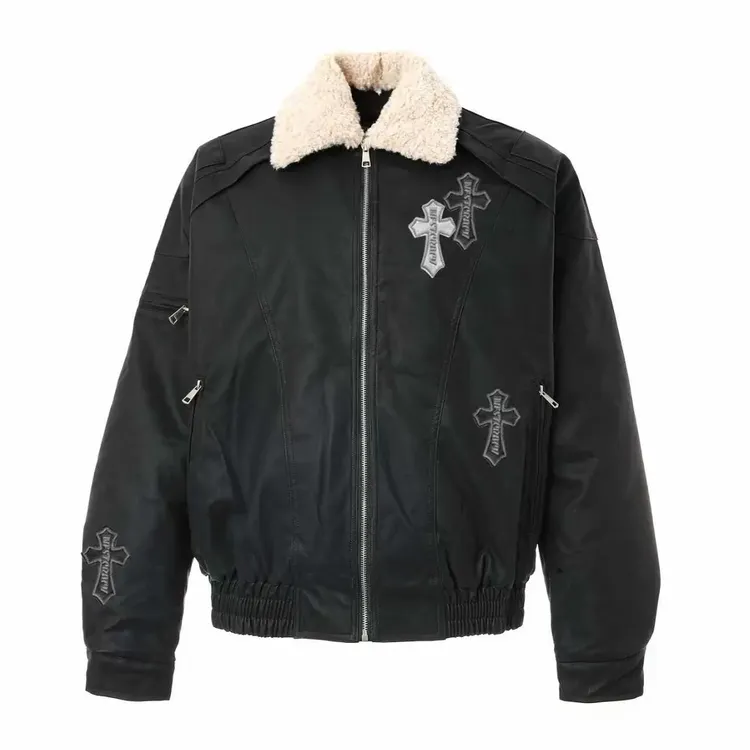 OOXOO｜nestcrack2025哑光美式复古毛领十字架加棉毛领秋冬男女款