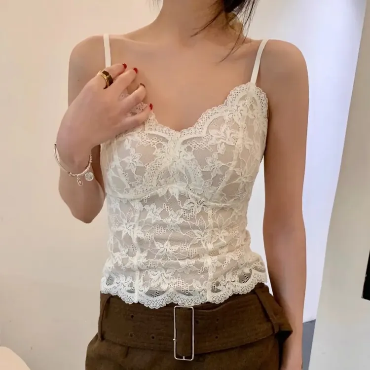 法式蕾丝吊带背心女2026新款爆款带胸垫修身内搭外穿打底上衣女