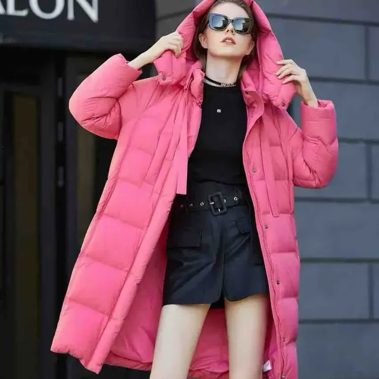 金影奇95050羽绒服厚款女连帽长款宽松型纯色户外女款保暖女士