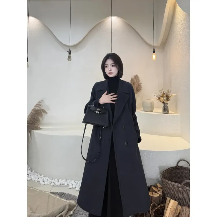 秋冬季25款羊毛双面呢大衣韩版宽松中长款大衣高级感气质女衣2509