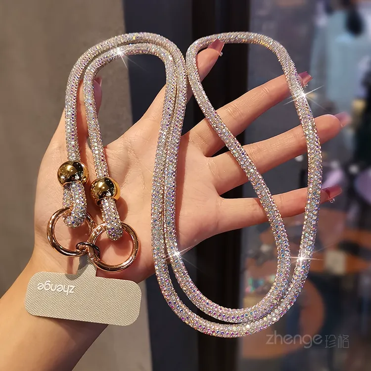 满钻手机挂绳斜挎长款ins女士小众高级感户外带挂链绳肩带背链