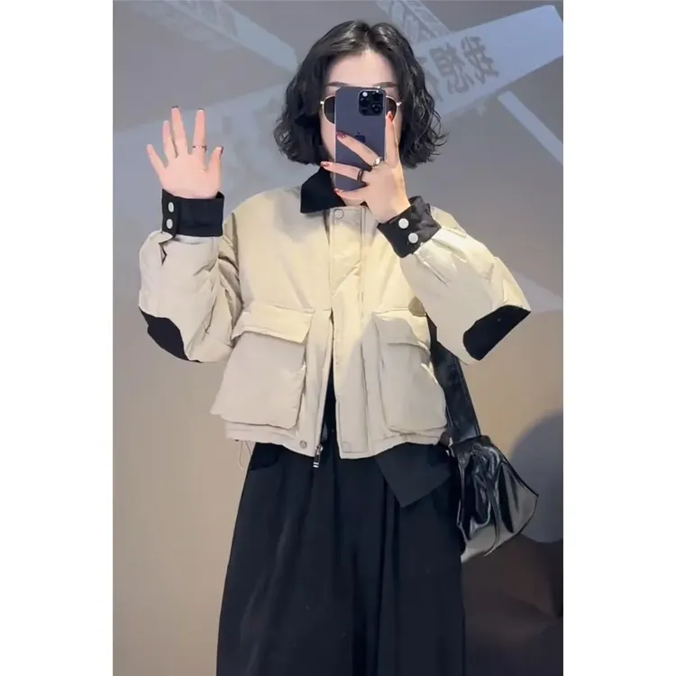 欧货加棉外套女短款小个子棉衣2024新款秋冬高级感宽松百搭棉服