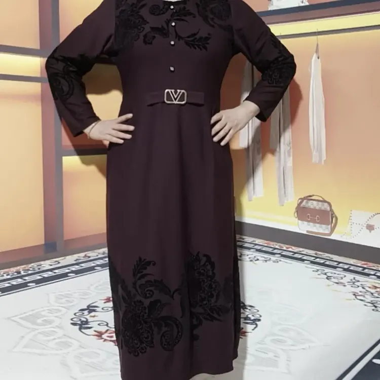 秋冬新款气质时尚复古印花连衣裙گۇللۈك كۆينەك