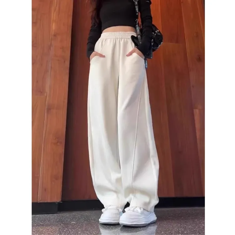 白色卫裤女2025春秋新款运动休闲宽松直筒香蕉裤高腰小个子阔腿裤