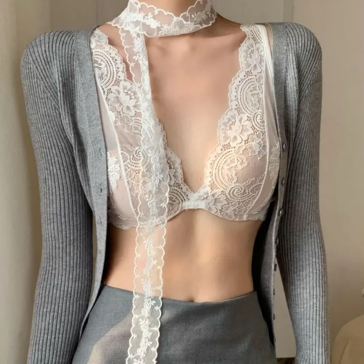 聚拢三角杯小胸美背爆款新款纯欲蕾丝内衣女内搭吊带大胸副文胸罩