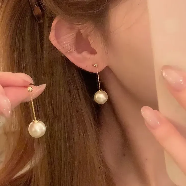 铜合金耳饰 法式珠珠流苏耳环女秋冬轻奢高级感小众耳钉气质耳饰