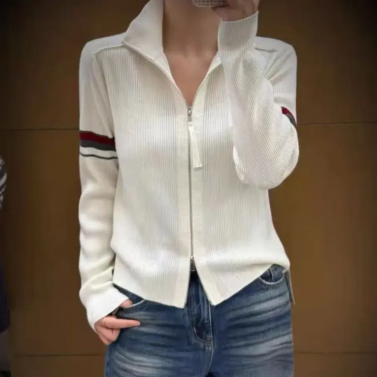 《木兮木》秋冬韩系百搭纯色双拉链针织开衫毛衣女内搭上