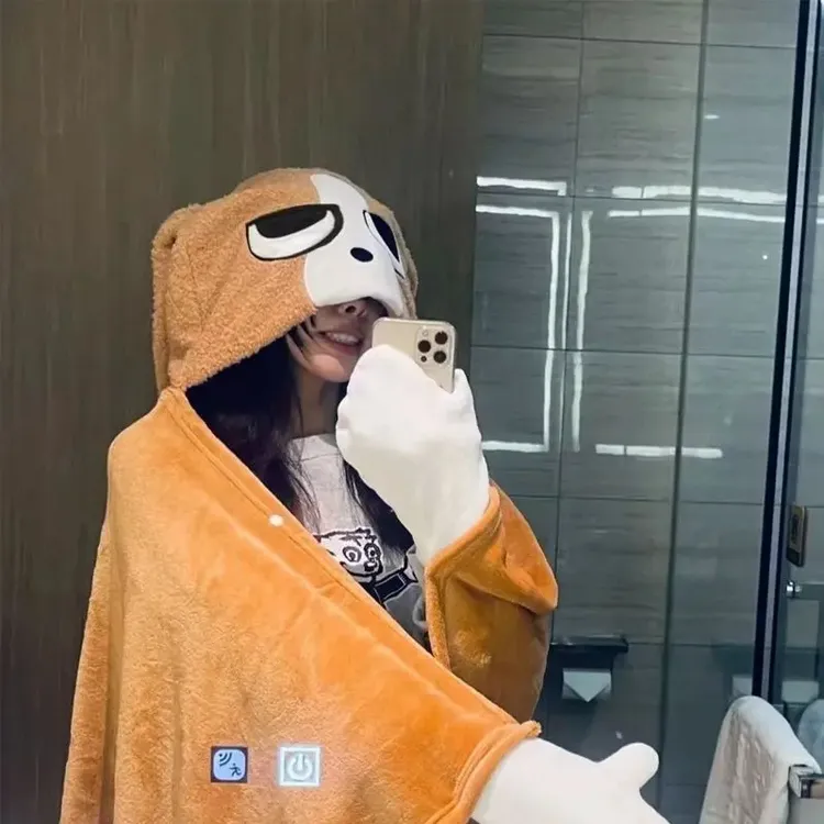 比格多栋办公午休毯子扮狗暹罗厘普比格犬狗连帽飞机毛绒毯