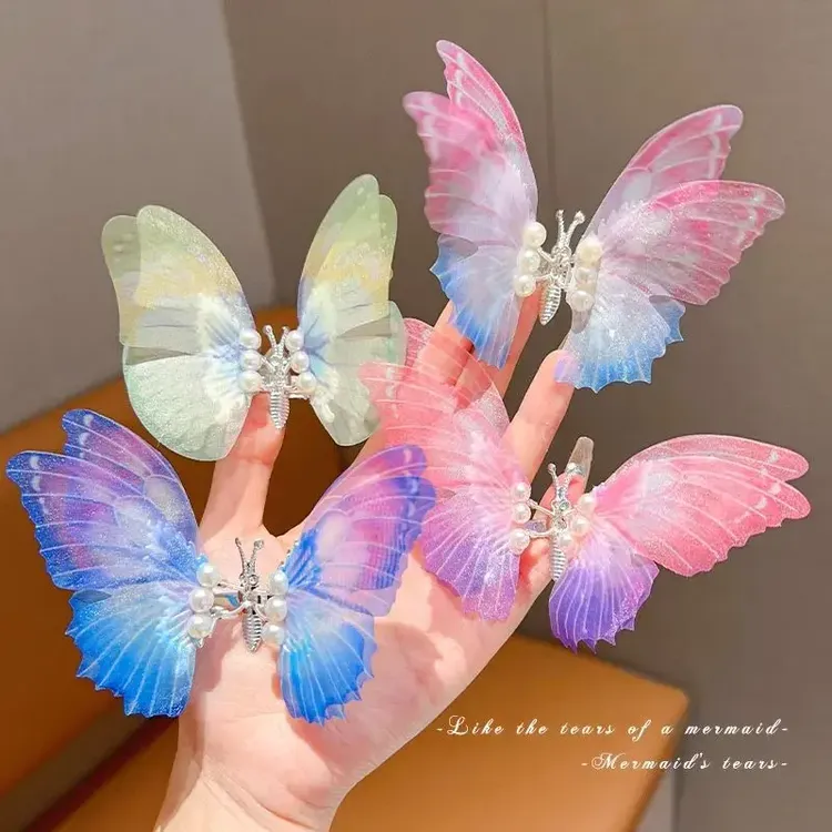 会动的蝴蝶发夹儿童头花2025年新款森系仙美蝴蝶翅膀发卡夹子头饰