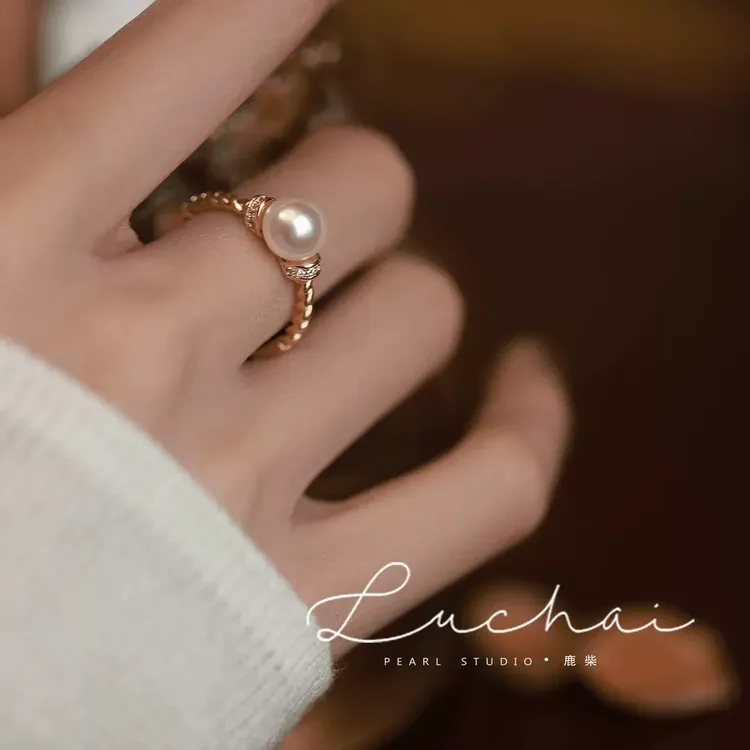 925银戒指 纯银珍珠戒指女轻奢小众百搭复古气质转运珠简约可调节