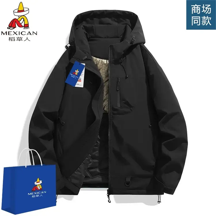 Mexican/稻草人冬季冲锋棉服男女款户外连帽棉袄情侣外套男装棉衣