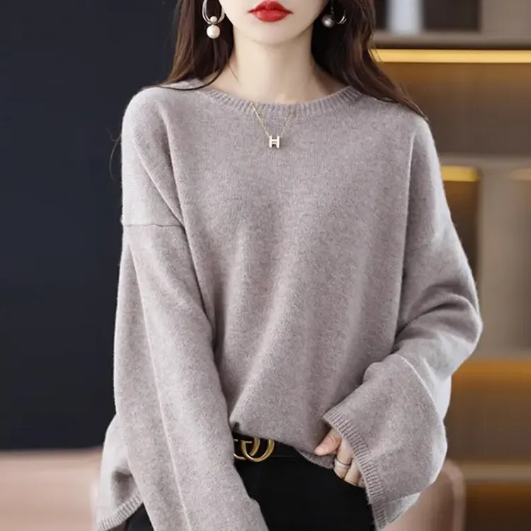100纯羊毛衫女秋冬蝙蝠衫百搭打底衫宽松慵懒风纯色加厚羊绒毛衣