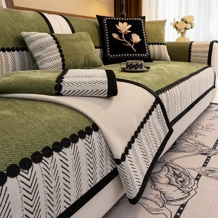 中古风沙发垫2025新款全包防猫抓雪尼尔盖布固定防滑坐垫四季通用