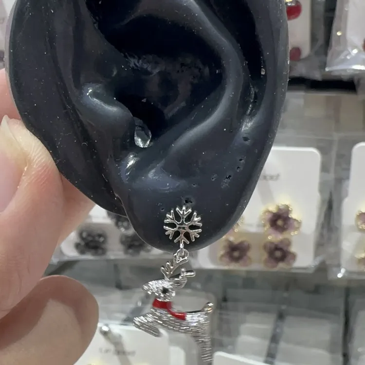 合金锆石耳饰 锆石925银针合金圣诞氛围圣诞树耳钉