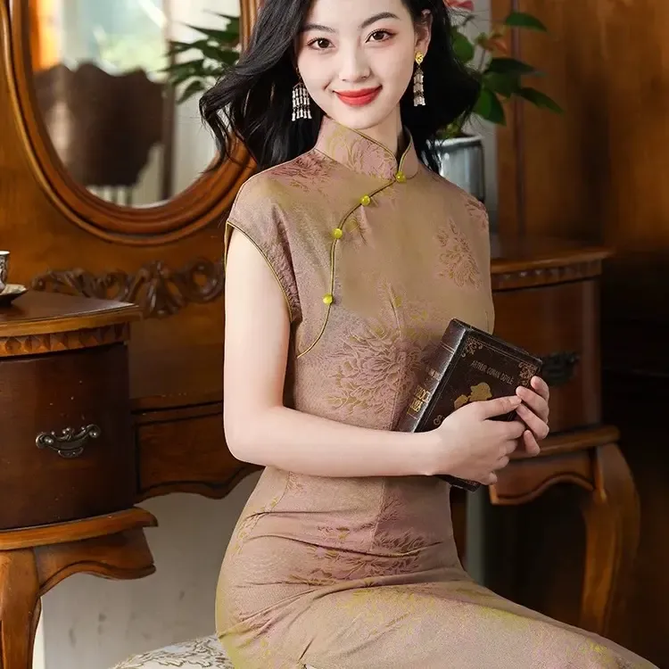 复古中国风改良新中式长款连袖旗袍2025春夏年轻女士日常旗袍XM