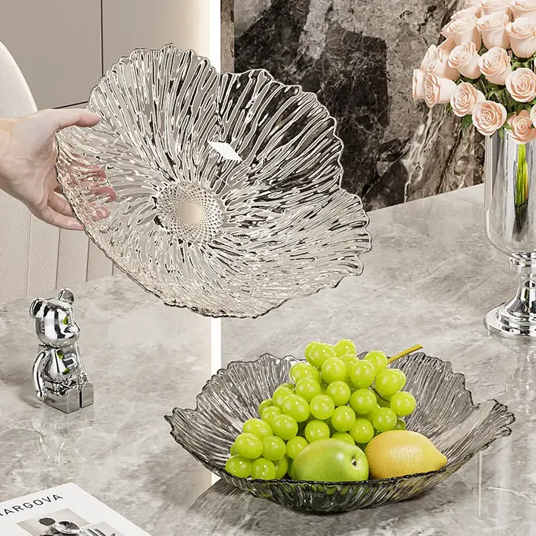 轻奢风高档花瓣水果盘家用客厅前台网红糖果盘新款精致冰川纹果盘