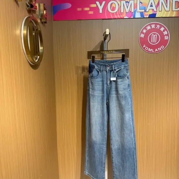 YOMLAND 亚米澜高级水洗直筒牛仔长裤显瘦百搭