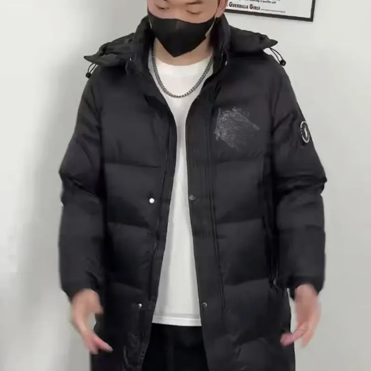 冬季新款男士加厚保暖连帽中长款外套潮流帅气户外防风御寒